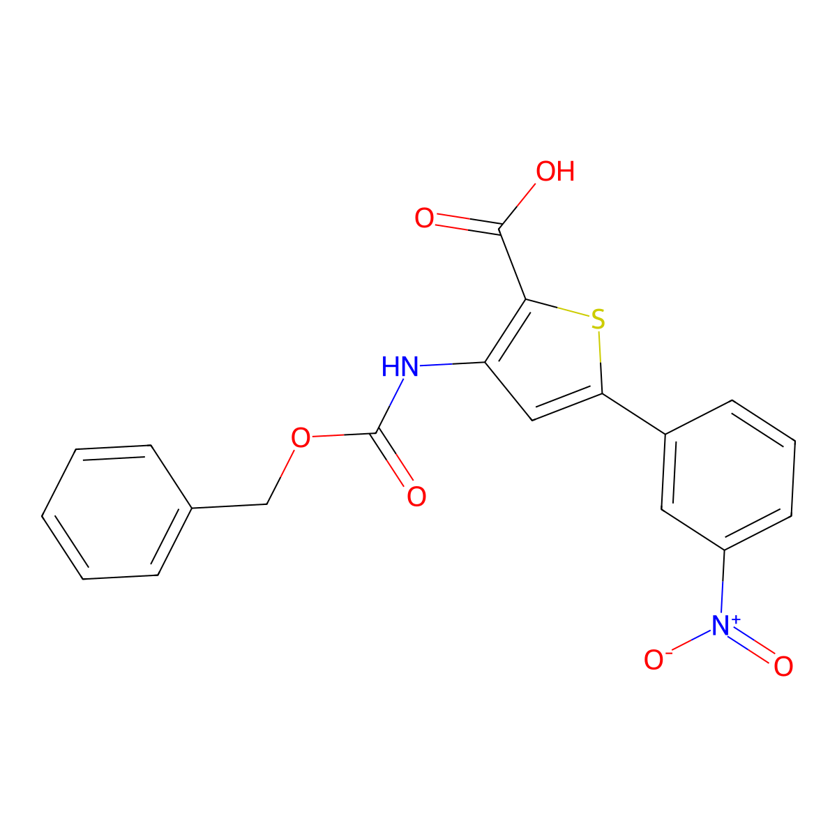 3-{[(Benzyloxy)carbonyl]amino}-5-(3-nitrophenyl)thiophene-2-carboxylic acid molecular structure, CAS 2639414-00-7
