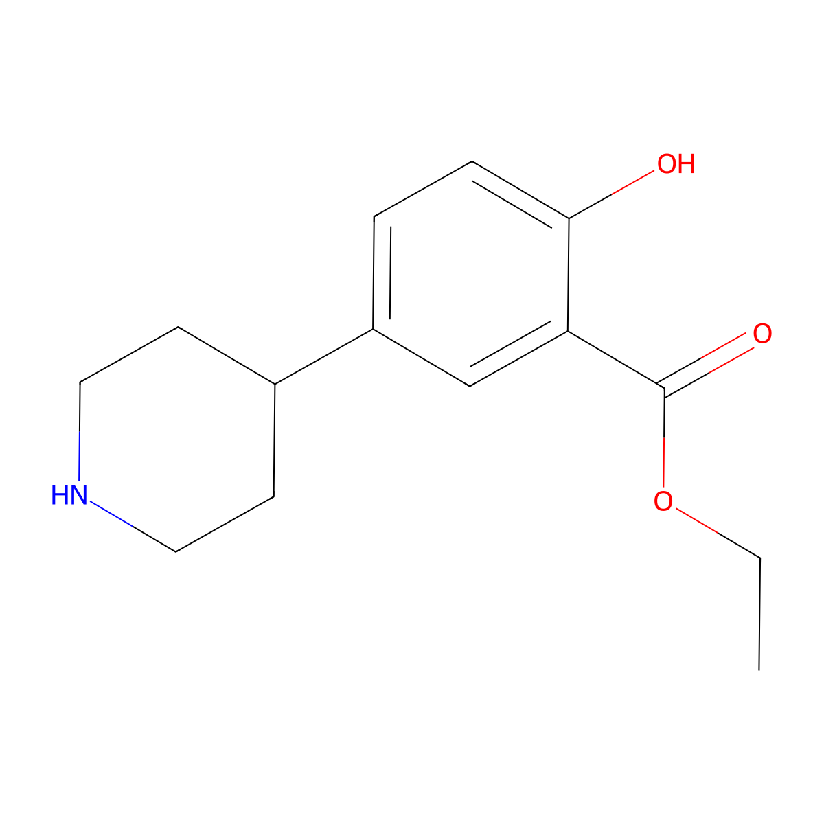 Ethyl 2-hydroxy-5-(piperidin-4-yl)benzoate molecular structure, CAS 2639414-09-6