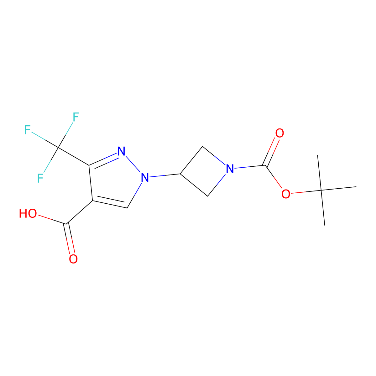 1-{1-[(tert-butoxy)carbonyl]azetidin-3-yl}-3-(trifluoromethyl)-1H-pyrazole-4-carboxylic acid molecular structure, CAS 2639414-32-5