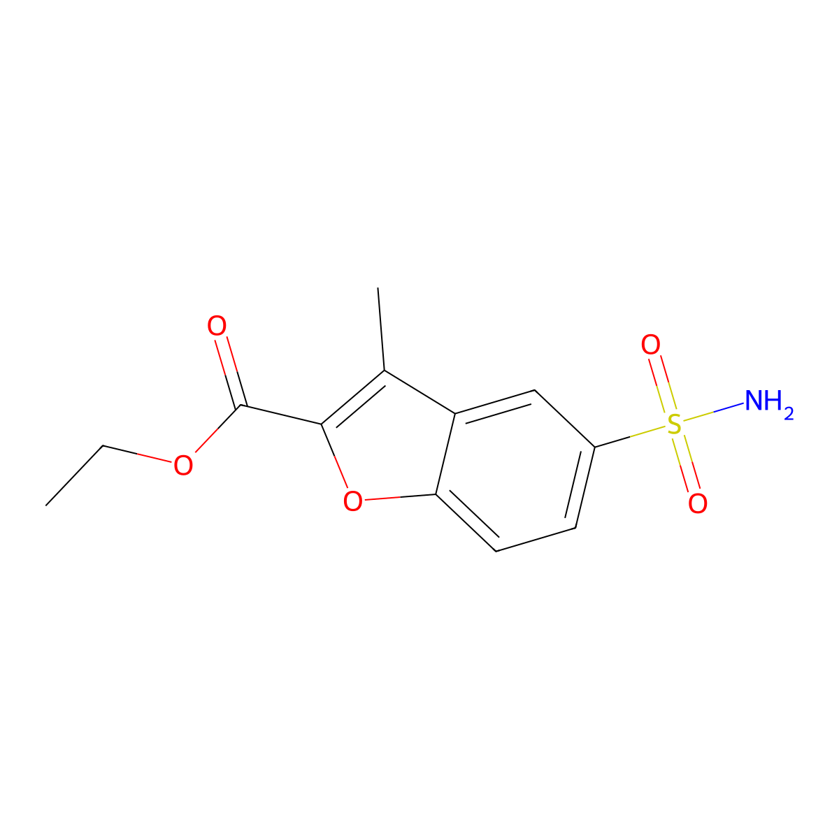 Ethyl 3-methyl-5-sulfamoyl-1-benzofuran-2-carboxylate molecular structure, CAS 2639414-38-1