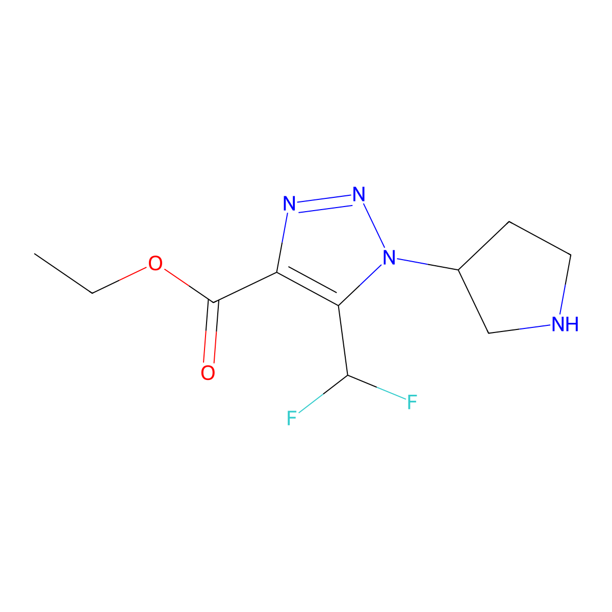 ethyl 5-(difluoromethyl)-1-(pyrrolidin-3-yl)-1H-1,2,3-triazole-4-carboxylate molecular structure, CAS 2639414-40-5