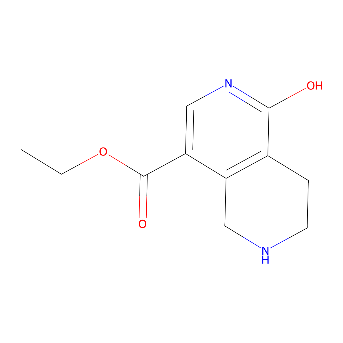 Ethyl 1-hydroxy-5,6,7,8-tetrahydro-2,6-naphthyridine-4-carboxylate molecular structure, CAS 2639414-52-9