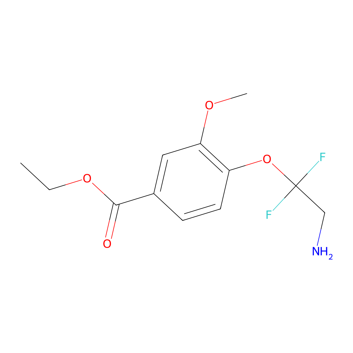 Ethyl 4-(2-amino-1,1-difluoroethoxy)-3-methoxybenzoate molecular structure, CAS 2639414-57-4
