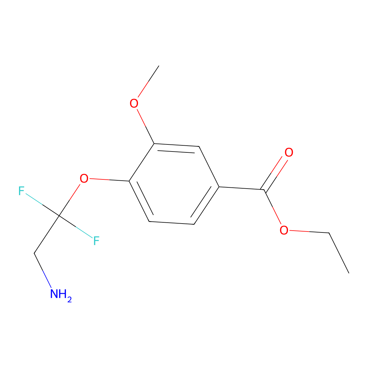 Ethyl 4-(2-amino-1,1-difluoroethoxy)-3-methoxybenzoate molecular structure, CAS 2639414-57-4