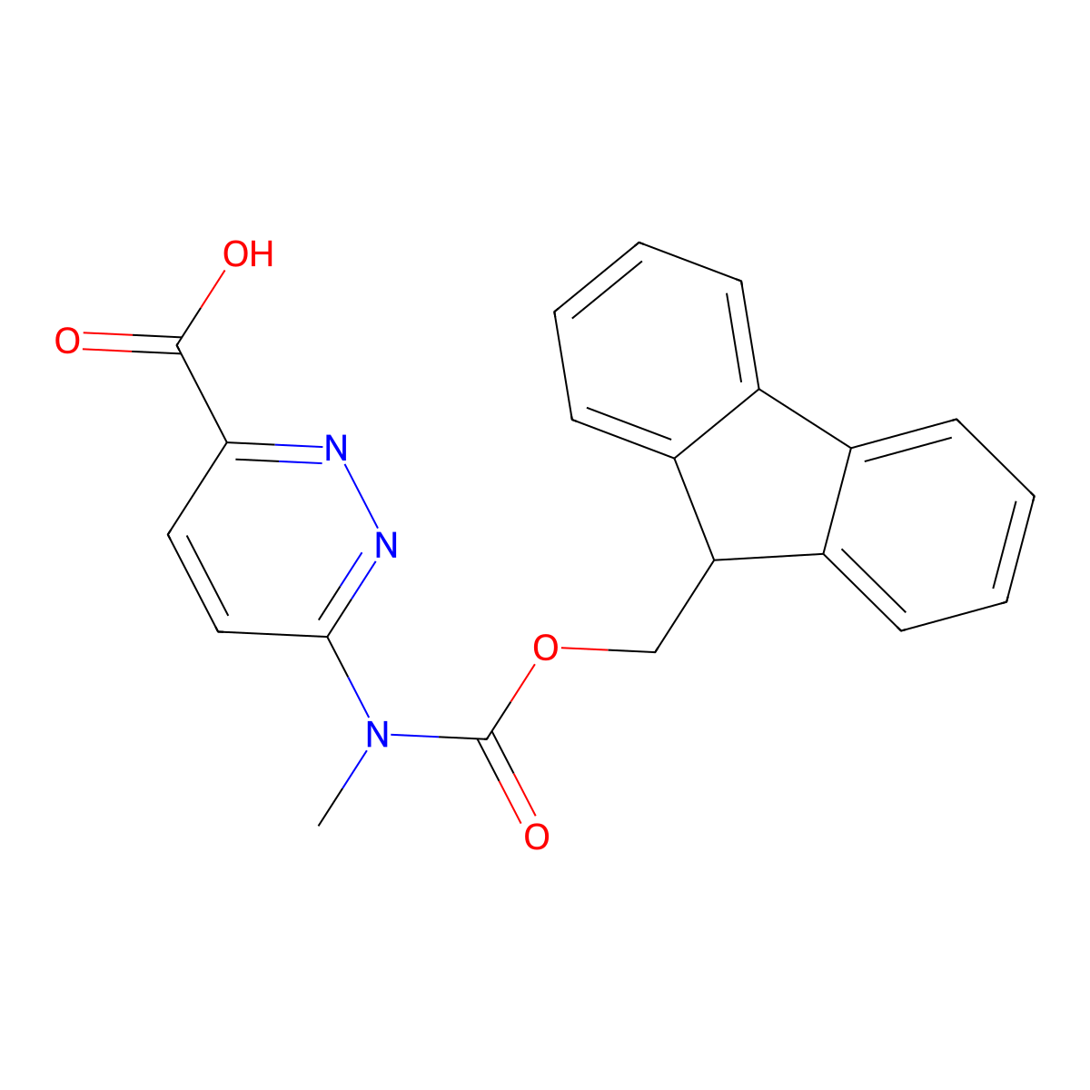 6-({[(9H-fluoren-9-yl)methoxy]carbonyl}(methyl)amino)pyridazine-3-carboxylic acid molecular structure, CAS 2639414-68-7