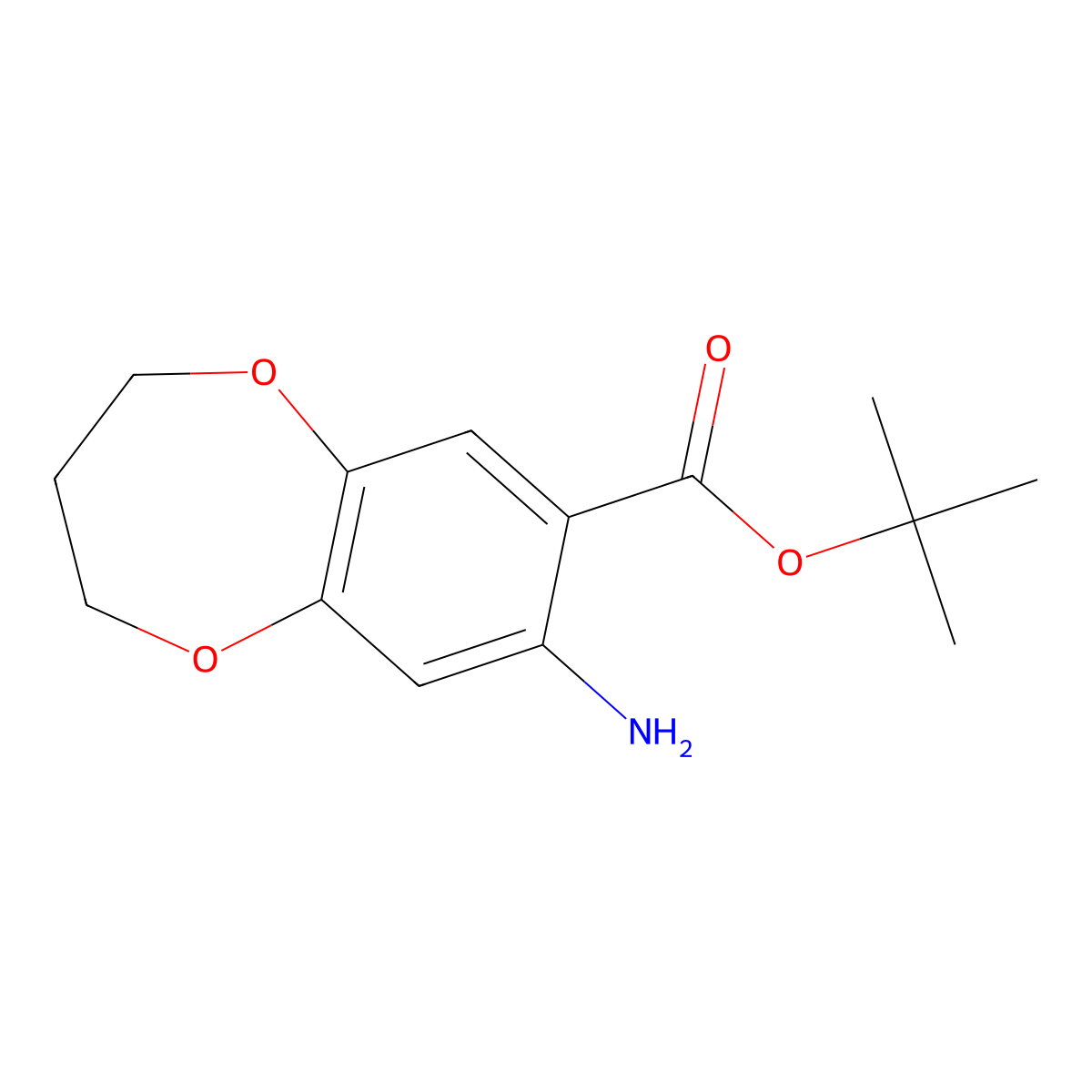 tert-butyl 8-amino-3,4-dihydro-2H-1,5-benzodioxepine-7-carboxylate molecular structure, CAS 2639414-72-3