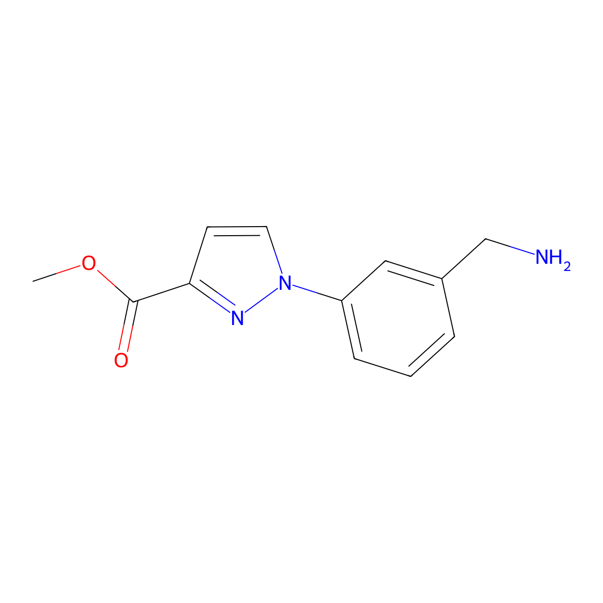 methyl 1-[3-(aminomethyl)phenyl]-1H-pyrazole-3-carboxylate molecular structure, CAS 2639414-87-0