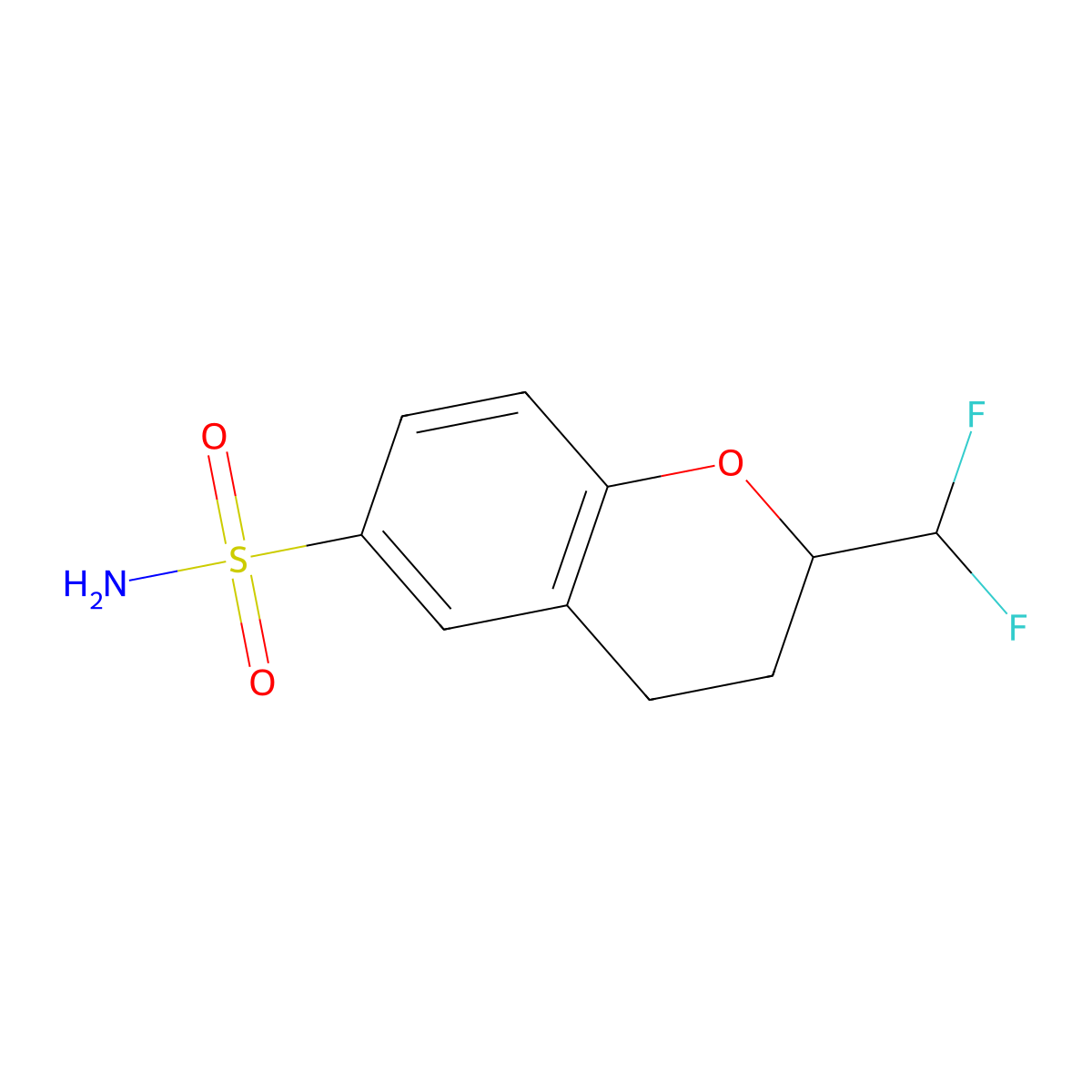 2-(difluoromethyl)-3,4-dihydro-2H-1-benzopyran-6-sulfonamide molecular structure, CAS 2639414-96-1