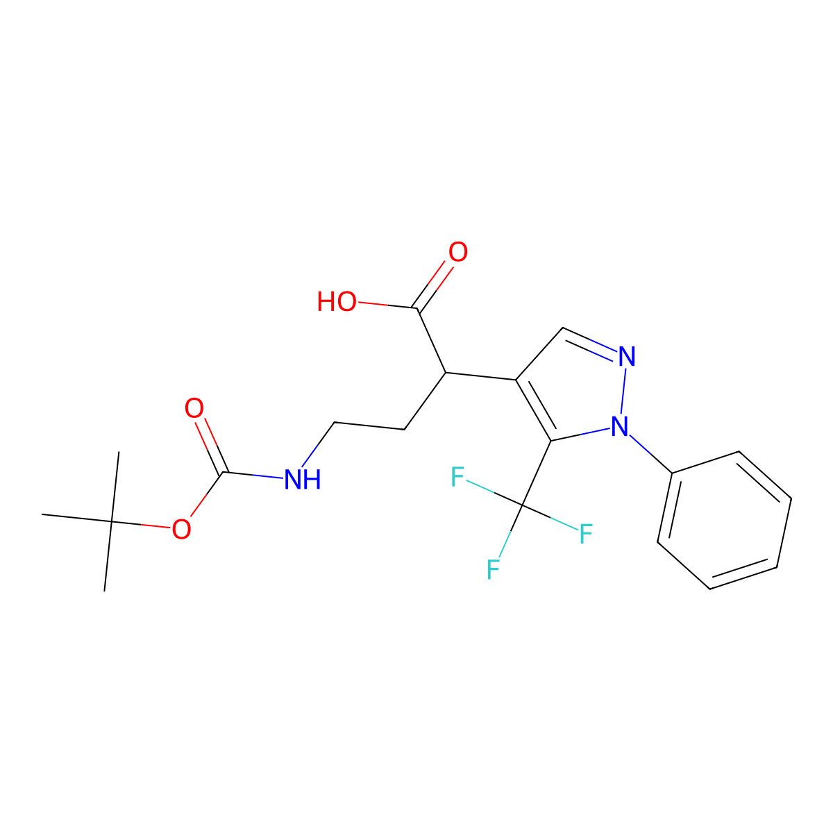 4-{[(tert-butoxy)carbonyl]amino}-2-[1-phenyl-5-(trifluoromethyl)-1H-pyrazol-4-yl]butanoic acid molecular structure, CAS 2639415-15-7