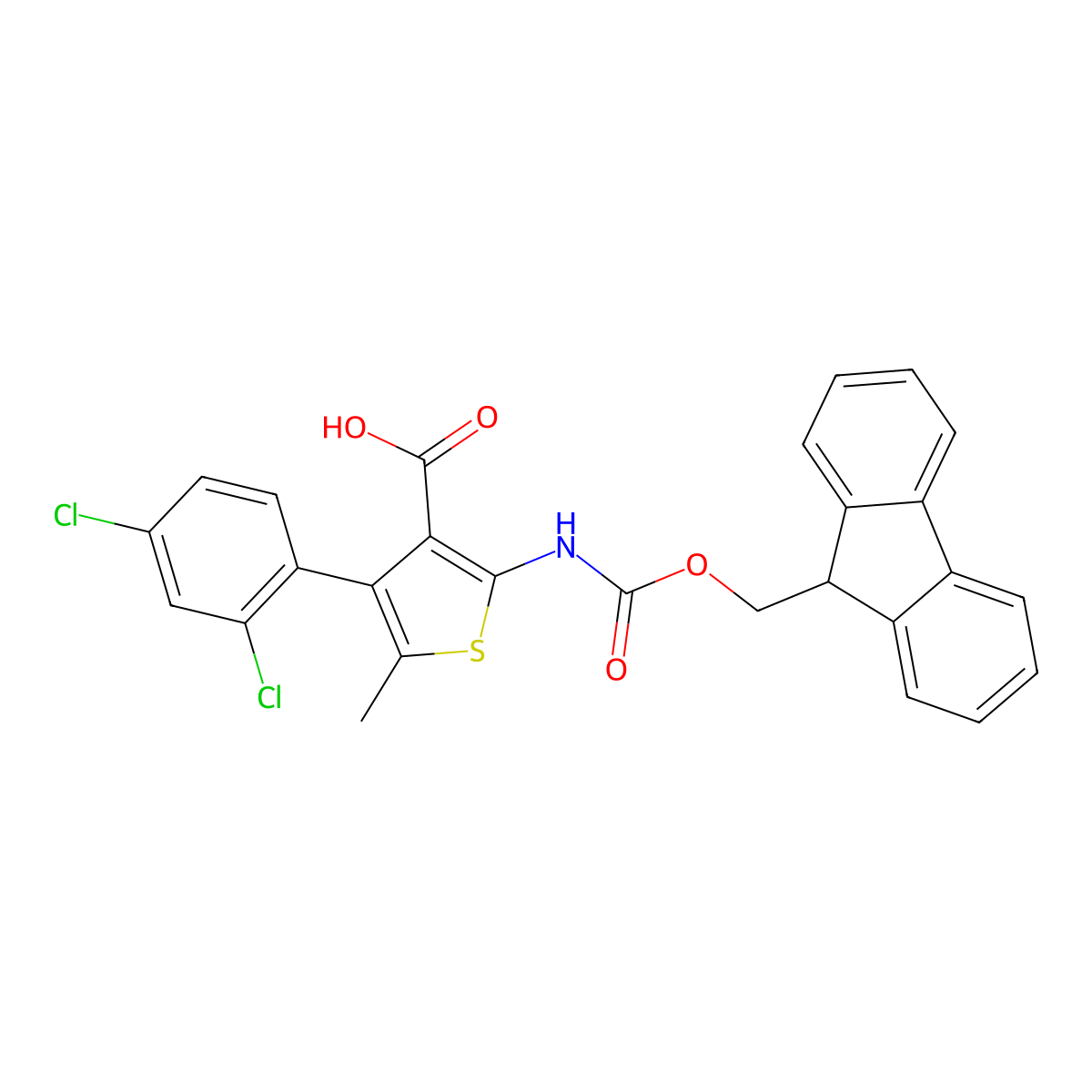 4-(2,4-dichlorophenyl)-2-({[(9H-fluoren-9-yl)methoxy]carbonyl}amino)-5-methylthiophene-3-carboxylic acid molecular structure, CAS 2639415-40-8
