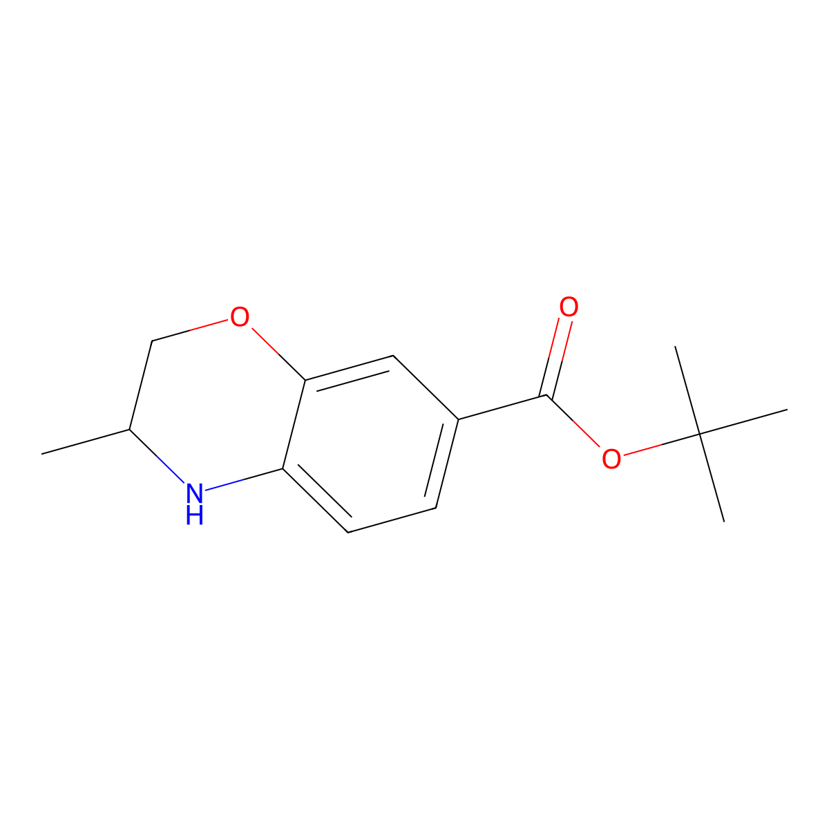 tert-butyl 3-methyl-3,4-dihydro-2H-1,4-benzoxazine-7-carboxylate molecular structure, CAS 2639415-41-9