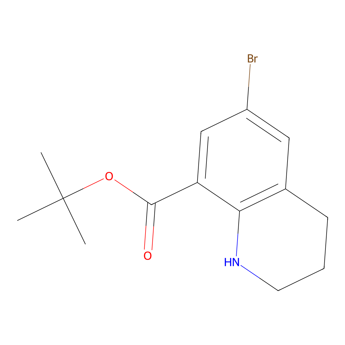 Tert-butyl 6-bromo-1,2,3,4-tetrahydroquinoline-8-carboxylate molecular structure, CAS 2639415-44-2