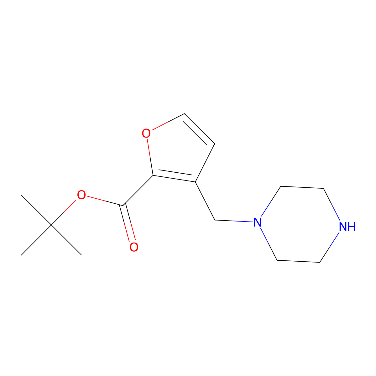 Tert-butyl 3-[(piperazin-1-yl)methyl]furan-2-carboxylate molecular structure, CAS 2639415-45-3