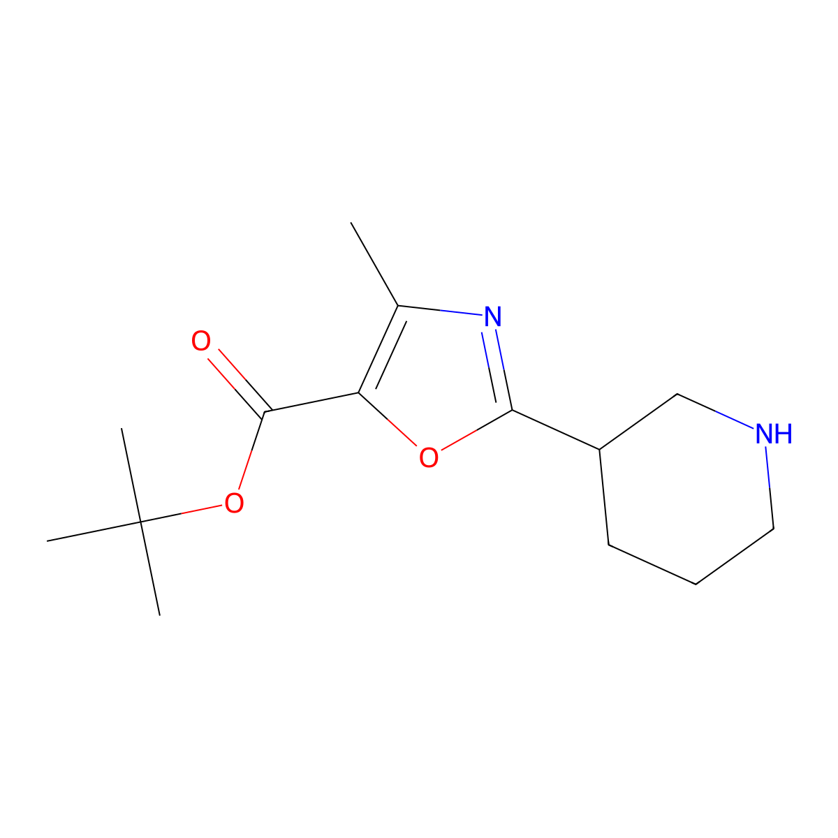 Tert-butyl 4-methyl-2-(piperidin-3-yl)-1,3-oxazole-5-carboxylate molecular structure, CAS 2639415-64-6