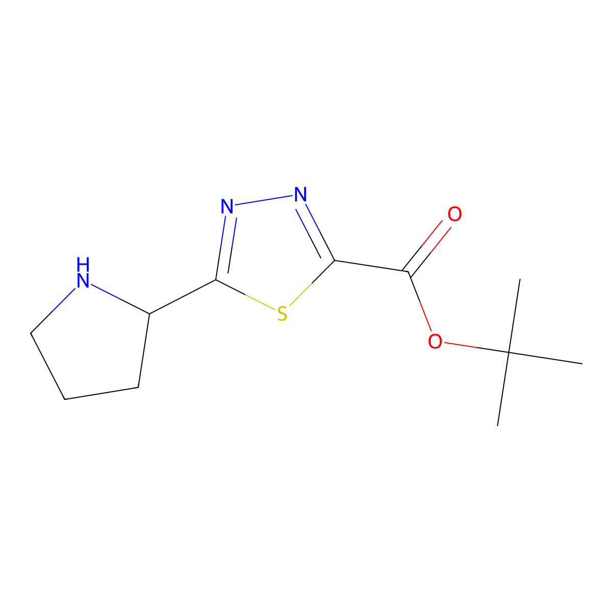 Tert-butyl 5-(pyrrolidin-2-yl)-1,3,4-thiadiazole-2-carboxylate molecular structure, CAS 2639415-70-4