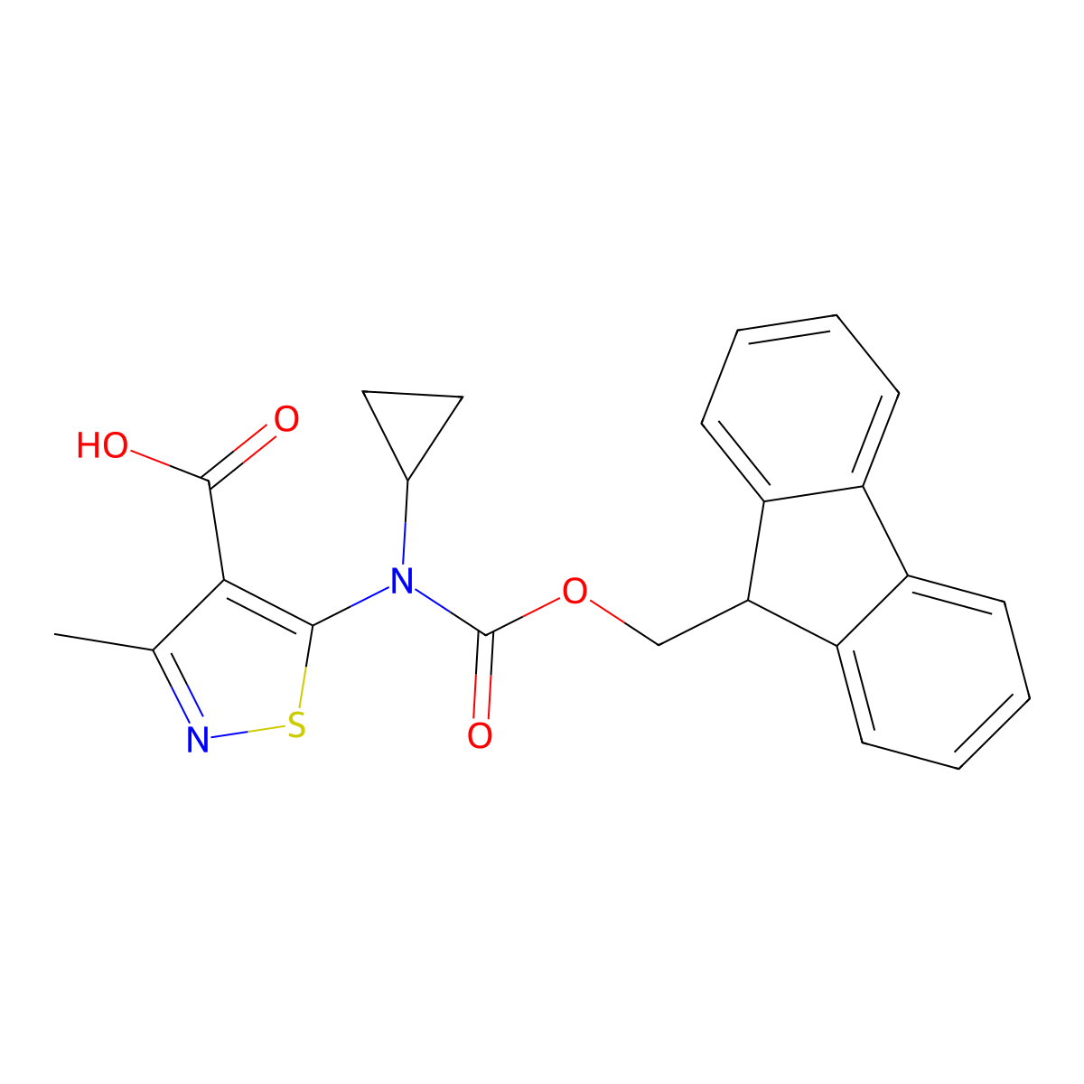 5-[cyclopropyl({[(9H-fluoren-9-yl)methoxy]carbonyl})amino]-3-methyl-1,2-thiazole-4-carboxylic acid molecular structure, CAS 2639415-80-6