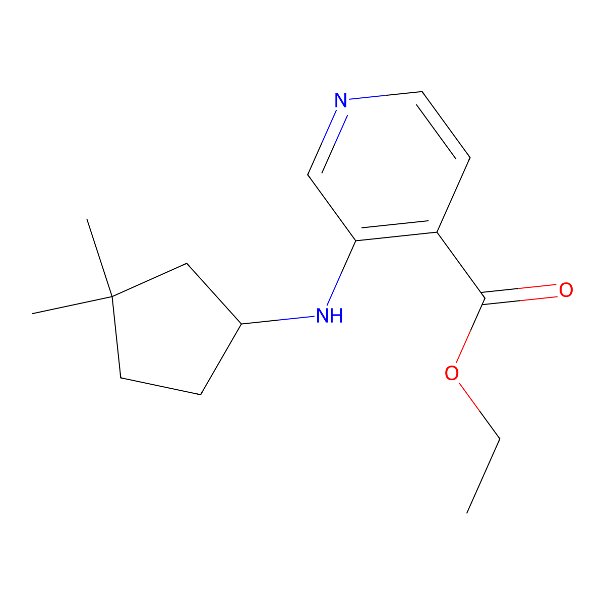 Ethyl 3-[(3,3-dimethylcyclopentyl)amino]pyridine-4-carboxylate molecular structure, CAS 2639415-82-8