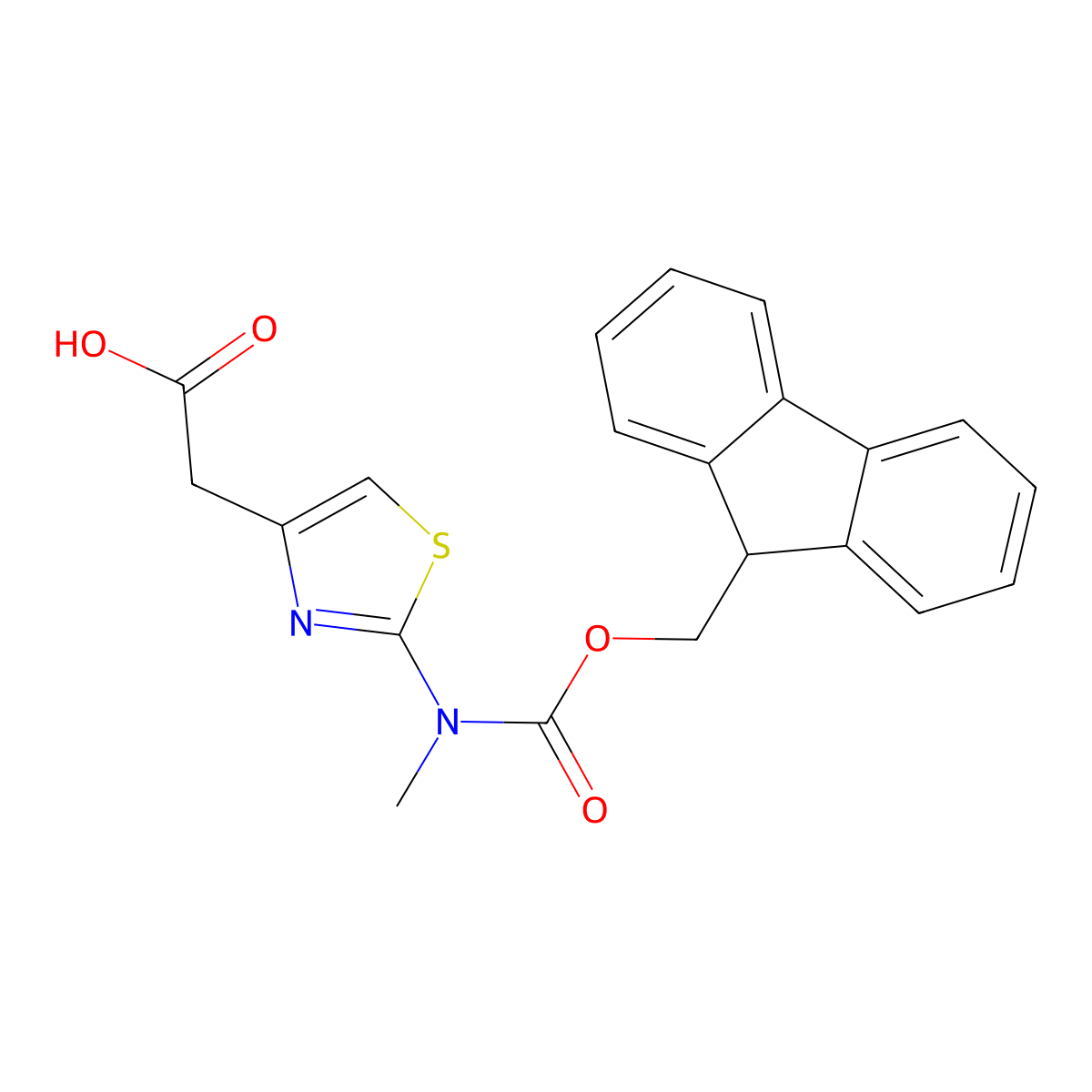 2-[2-({[(9H-fluoren-9-yl)methoxy]carbonyl}(methyl)amino)-1,3-thiazol-4-yl]acetic acid molecular structure, CAS 2639416-02-5