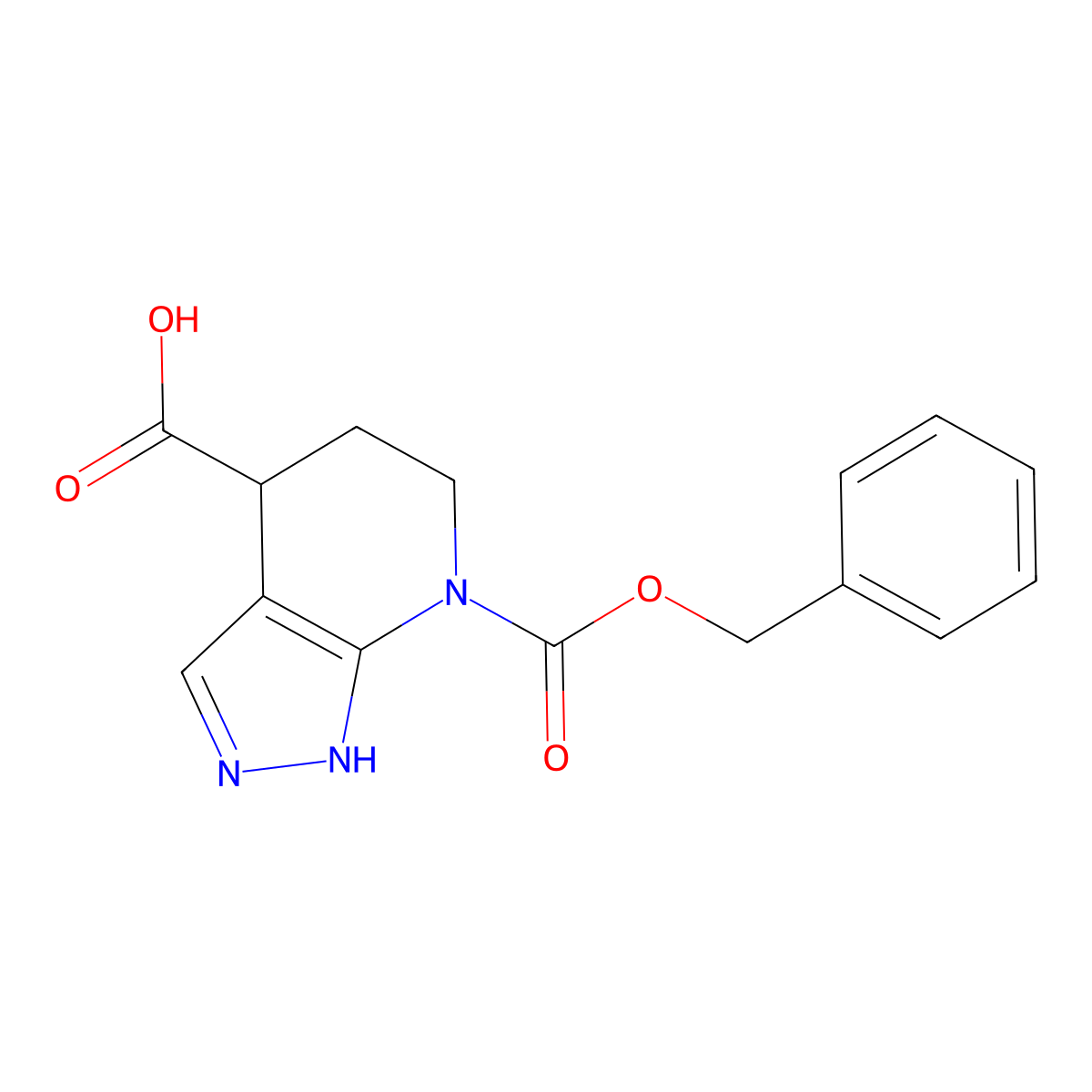 7-[(benzyloxy)carbonyl]-1H,4H,5H,6H,7H-pyrazolo[3,4-b]pyridine-4-carboxylic acid molecular structure, CAS 2639416-14-9