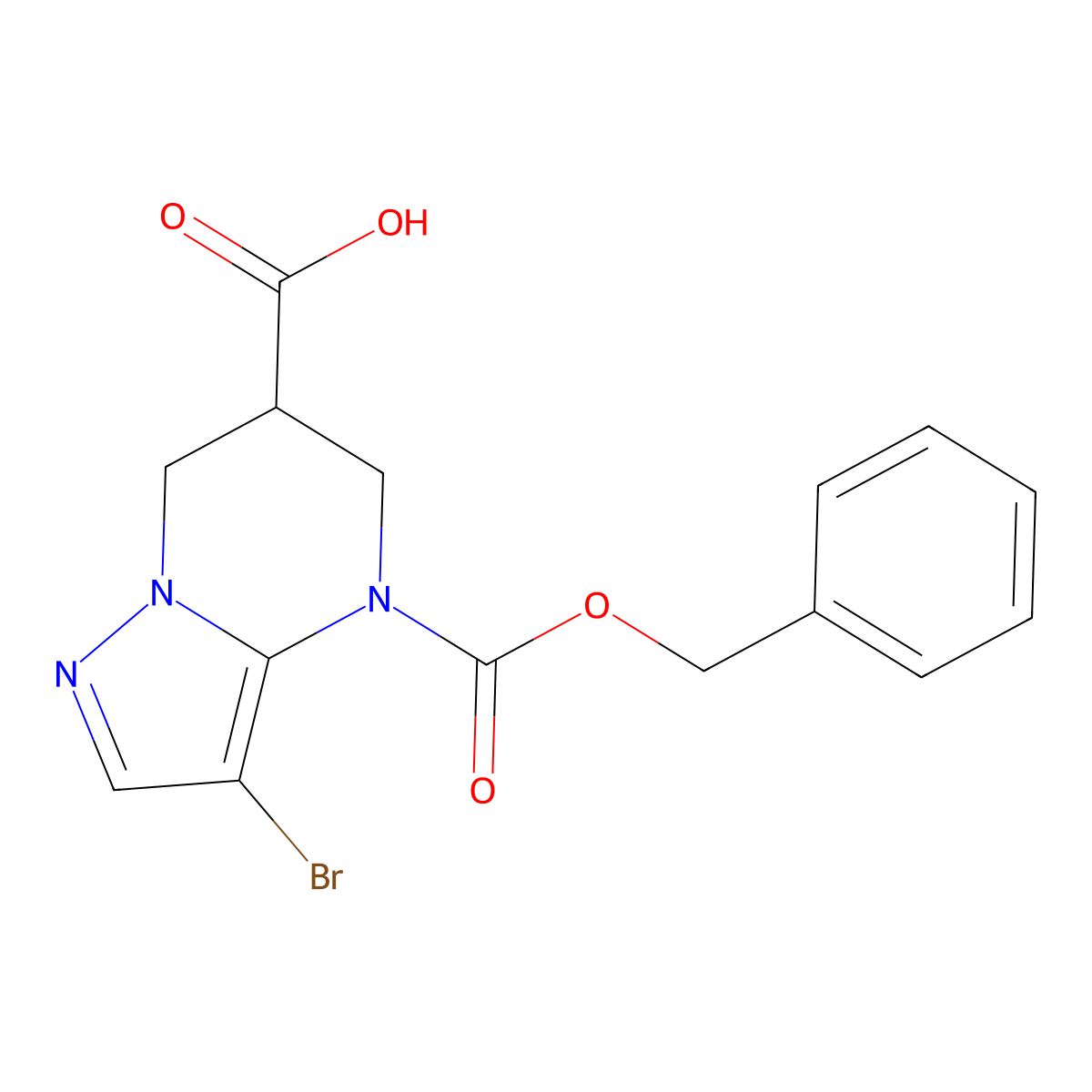 4-[(benzyloxy)carbonyl]-3-bromo-4H,5H,6H,7H-pyrazolo[1,5-a]pyrimidine-6-carboxylic acid molecular structure, CAS 2639416-24-1