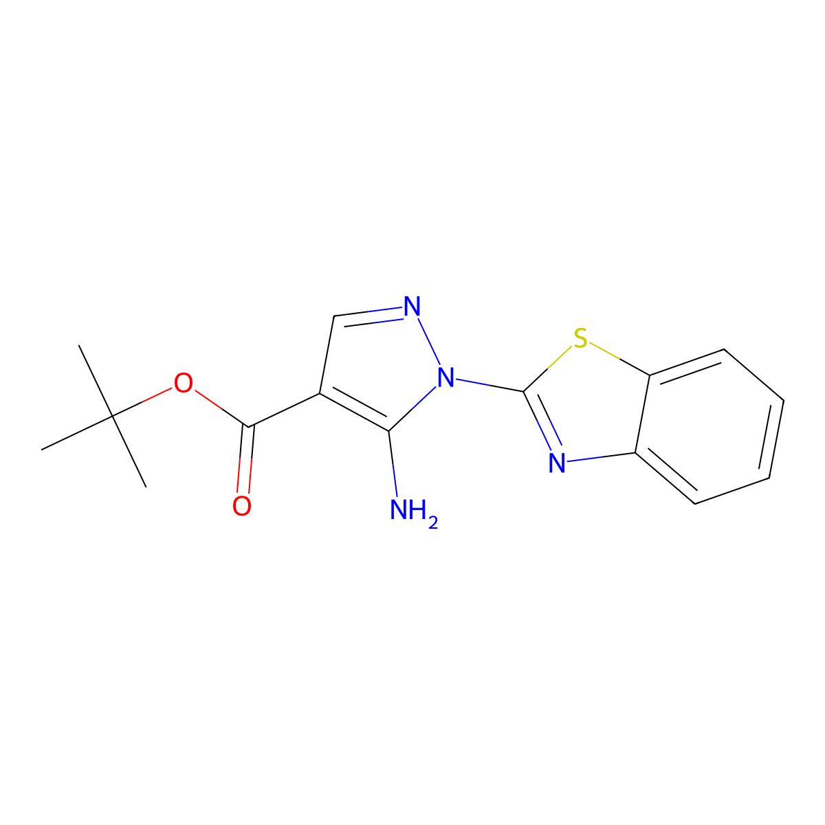 tert-butyl 5-amino-1-(1,3-benzothiazol-2-yl)-1H-pyrazole-4-carboxylate molecular structure, CAS 2639416-27-4