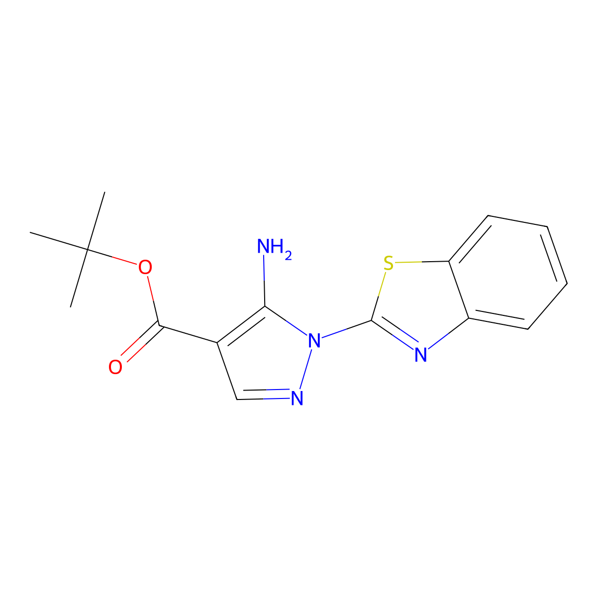 tert-butyl 5-amino-1-(1,3-benzothiazol-2-yl)-1H-pyrazole-4-carboxylate molecular structure, CAS 2639416-27-4