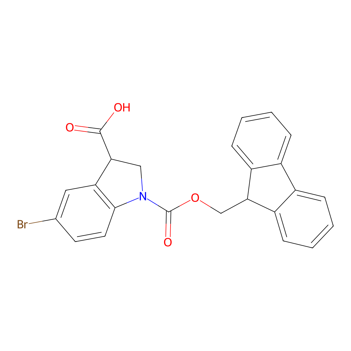5-bromo-1-{[(9H-fluoren-9-yl)methoxy]carbonyl}-2,3-dihydro-1H-indole-3-carboxylic acid molecular structure, CAS 2639416-36-5