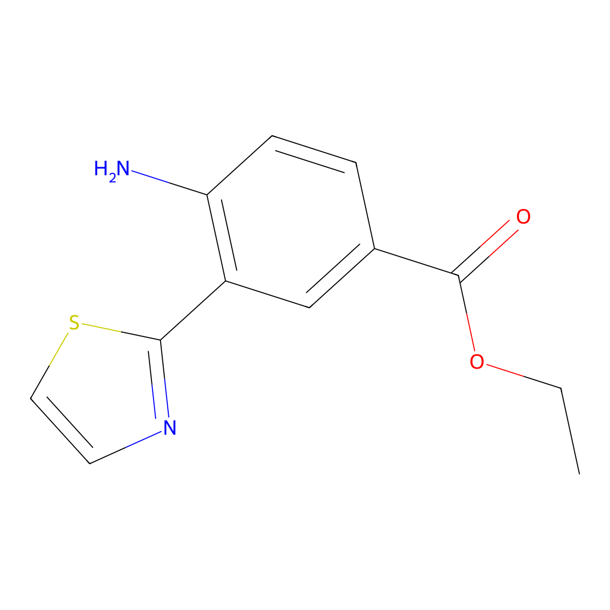 Ethyl 4-amino-3-(1,3-thiazol-2-yl)benzoate molecular structure, CAS 2639416-38-7