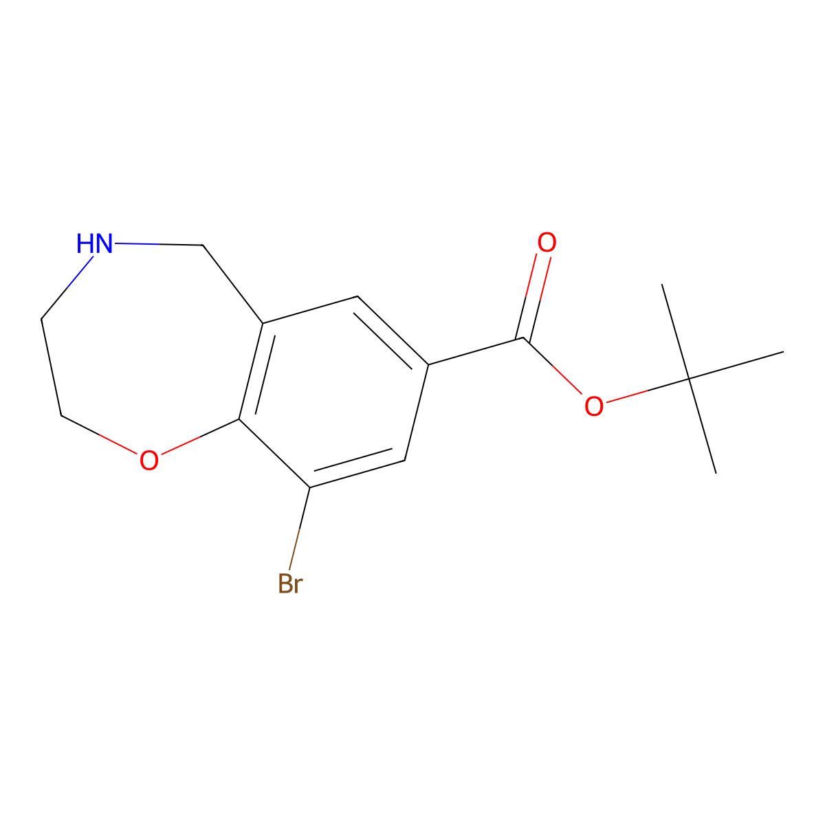 Tert-butyl 9-bromo-2,3,4,5-tetrahydro-1,4-benzoxazepine-7-carboxylate molecular structure, CAS 2639416-68-3