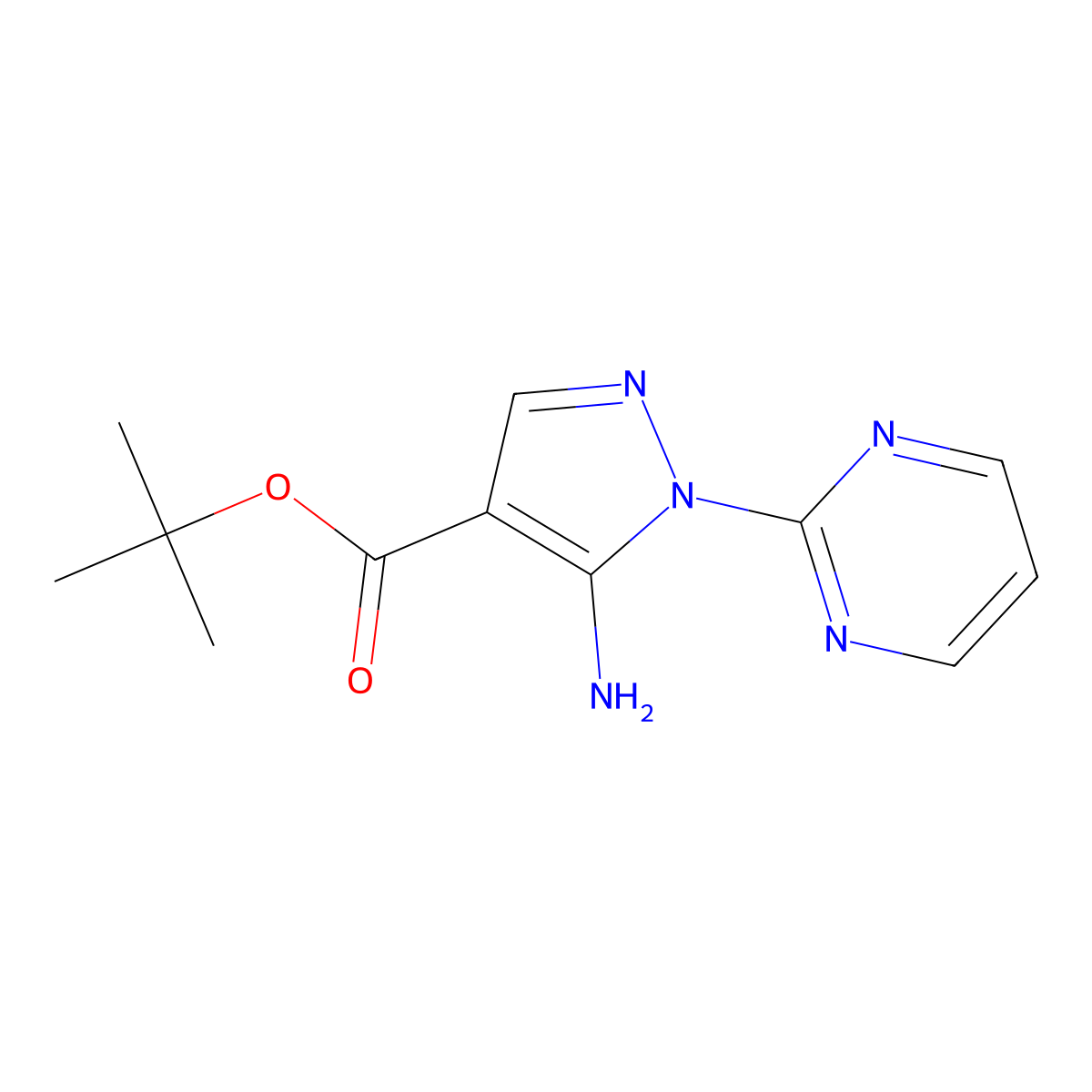 tert-butyl 5-amino-1-(pyrimidin-2-yl)-1H-pyrazole-4-carboxylate molecular structure, CAS 2639416-70-7