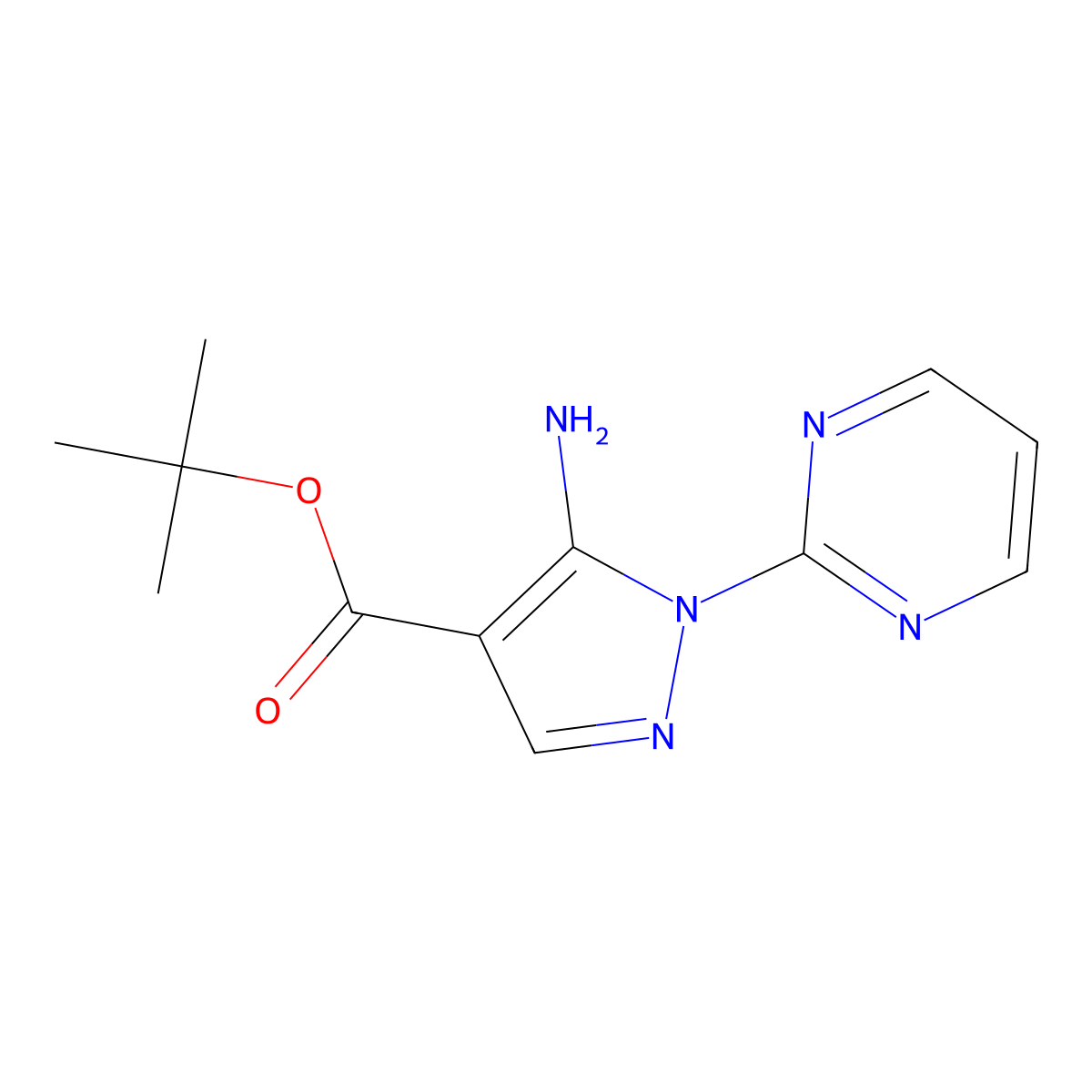 tert-butyl 5-amino-1-(pyrimidin-2-yl)-1H-pyrazole-4-carboxylate molecular structure, CAS 2639416-70-7