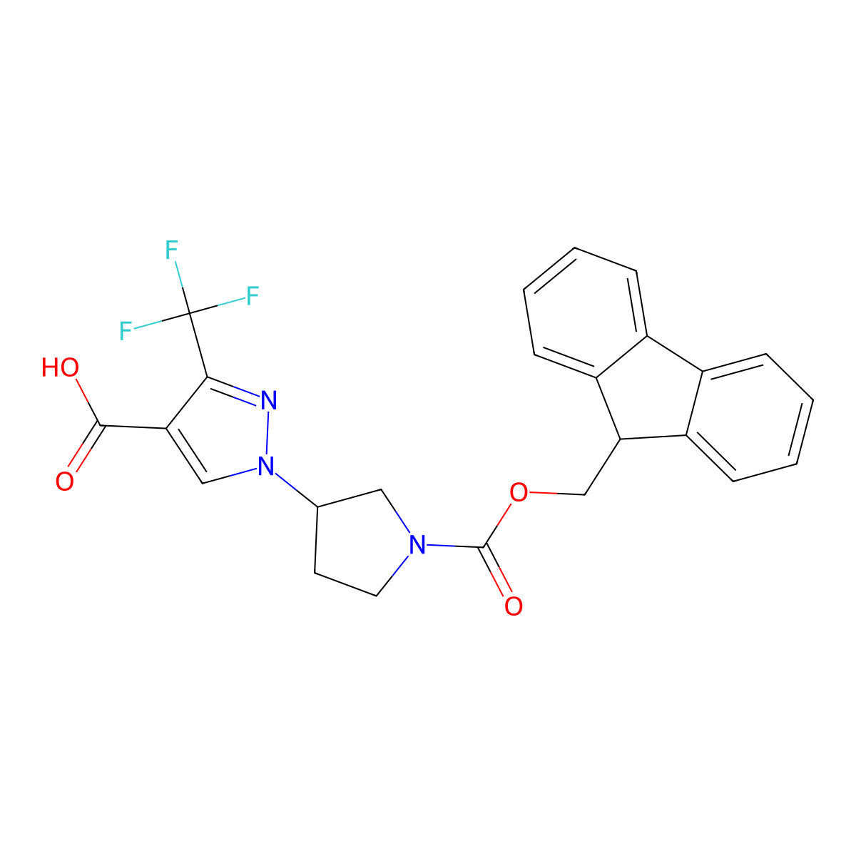 1-(1-{[(9H-fluoren-9-yl)methoxy]carbonyl}pyrrolidin-3-yl)-3-(trifluoromethyl)-1H-pyrazole-4-carboxylic acid molecular structure, CAS 2639416-71-8