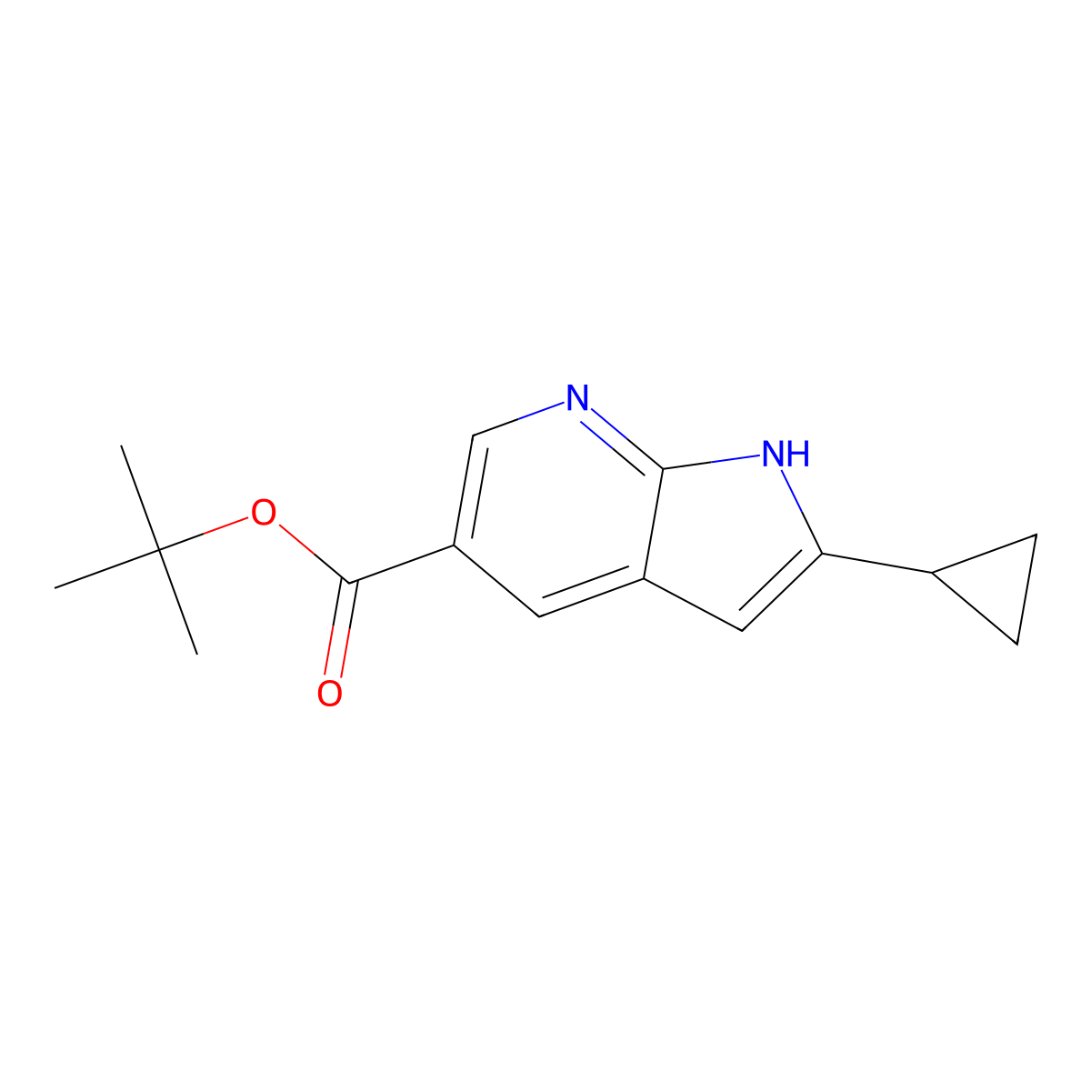 tert-butyl2-cyclopropyl-1H-pyrrolo[2,3-b]pyridine-5-carboxylate molecular structure, CAS 2639416-74-1