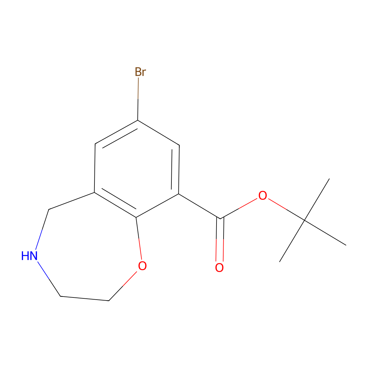 Tert-butyl 7-bromo-2,3,4,5-tetrahydro-1,4-benzoxazepine-9-carboxylate molecular structure, CAS 2639416-77-4