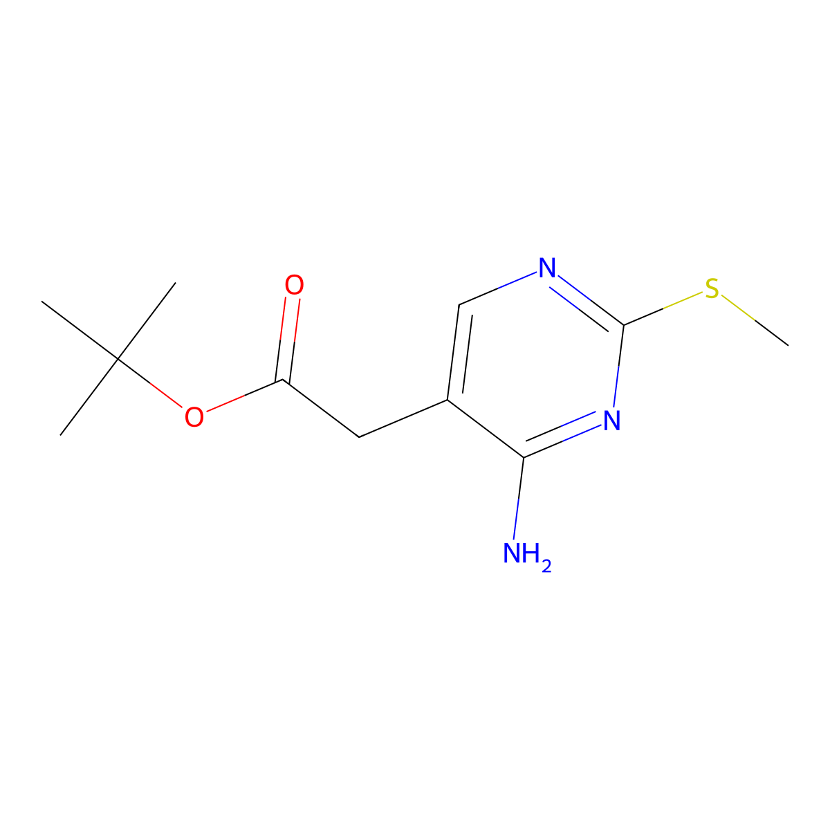 Tert-butyl 2-[4-amino-2-(methylsulfanyl)pyrimidin-5-yl]acetate molecular structure, CAS 2639416-83-2