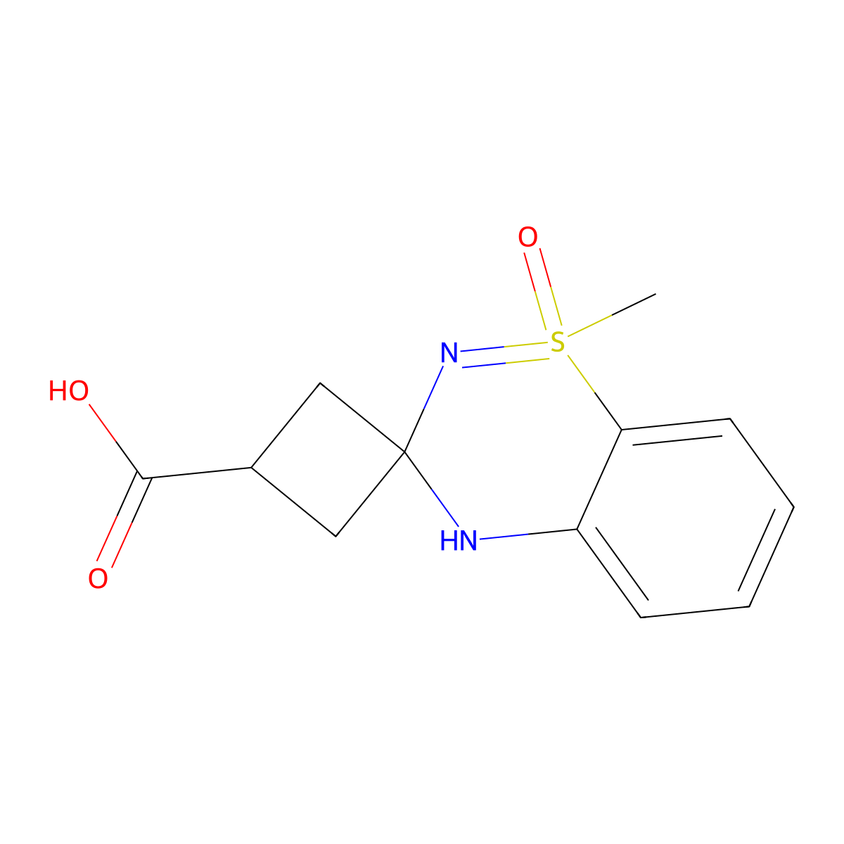 1-methyl-1-oxo-4H-spiro[1lambda6,2,4-benzothiadiazine-3,1'-cyclobutane]-3'-carboxylic acid molecular structure, CAS 2639416-84-3