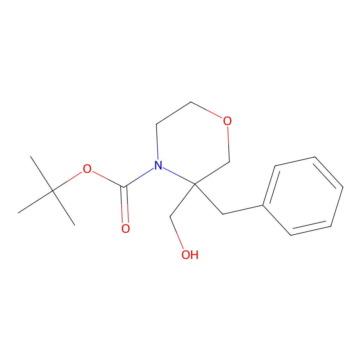 Tert-butyl 3-benzyl-3-(hydroxymethyl)morpholine-4-carboxylate molecular structure, CAS 2639417-02-8