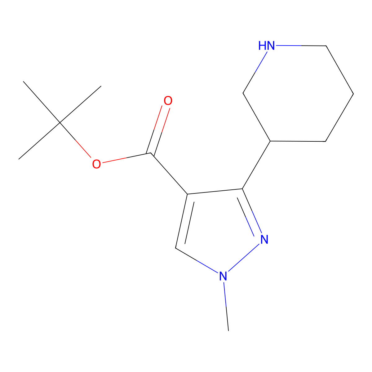 tert-butyl 1-methyl-3-(piperidin-3-yl)-1H-pyrazole-4-carboxylate molecular structure, CAS 2639417-06-2