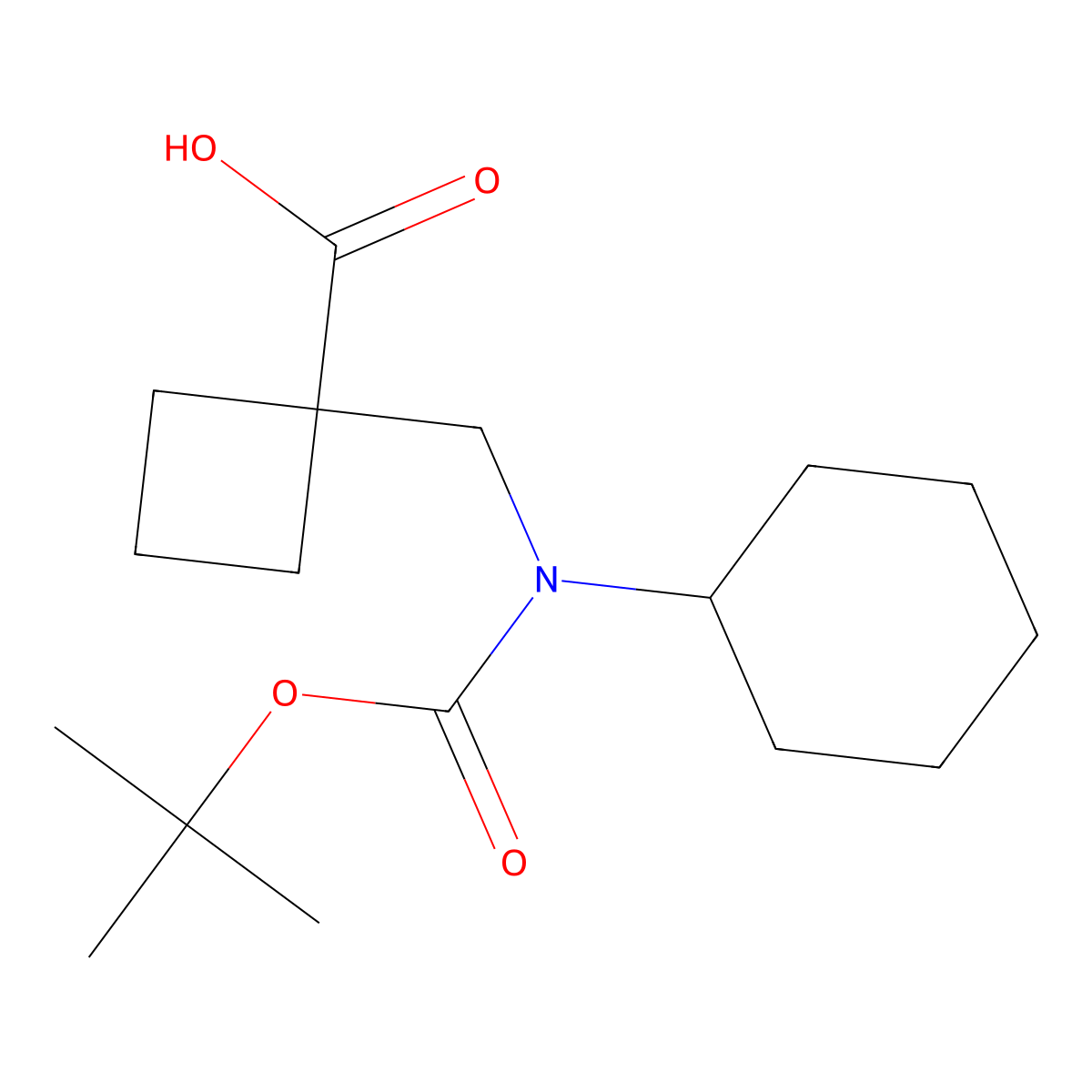1-({[(Tert-butoxy)carbonyl](cyclohexyl)amino}methyl)cyclobutane-1-carboxylic acid molecular structure, CAS 2639417-14-2