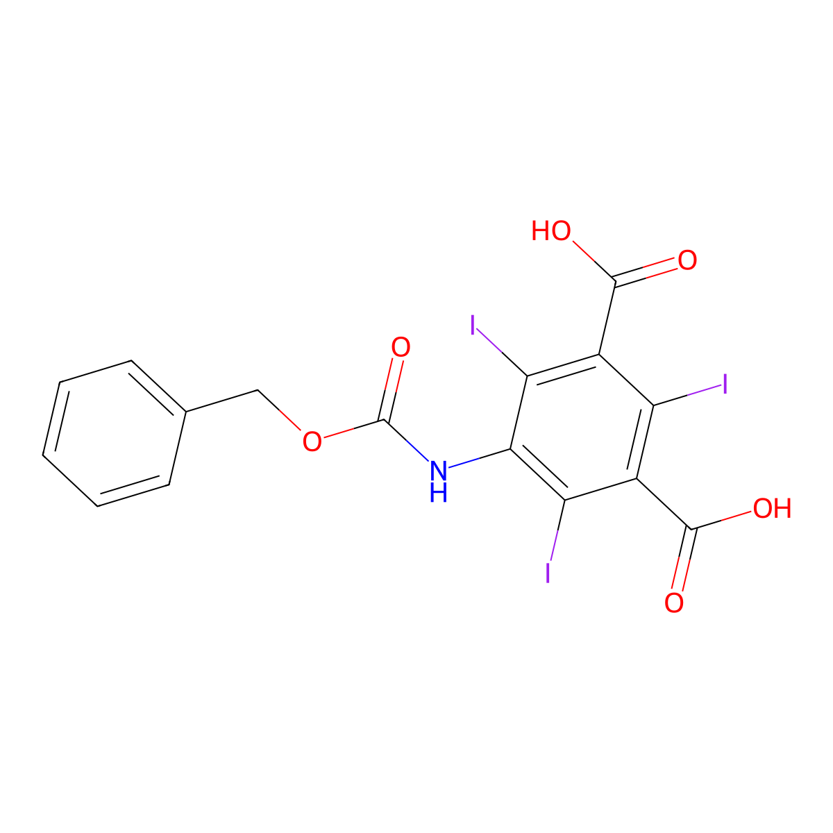 5-{[(Benzyloxy)carbonyl]amino}-2,4,6-triiodobenzene-1,3-dicarboxylic acid molecular structure, CAS 2639417-20-0