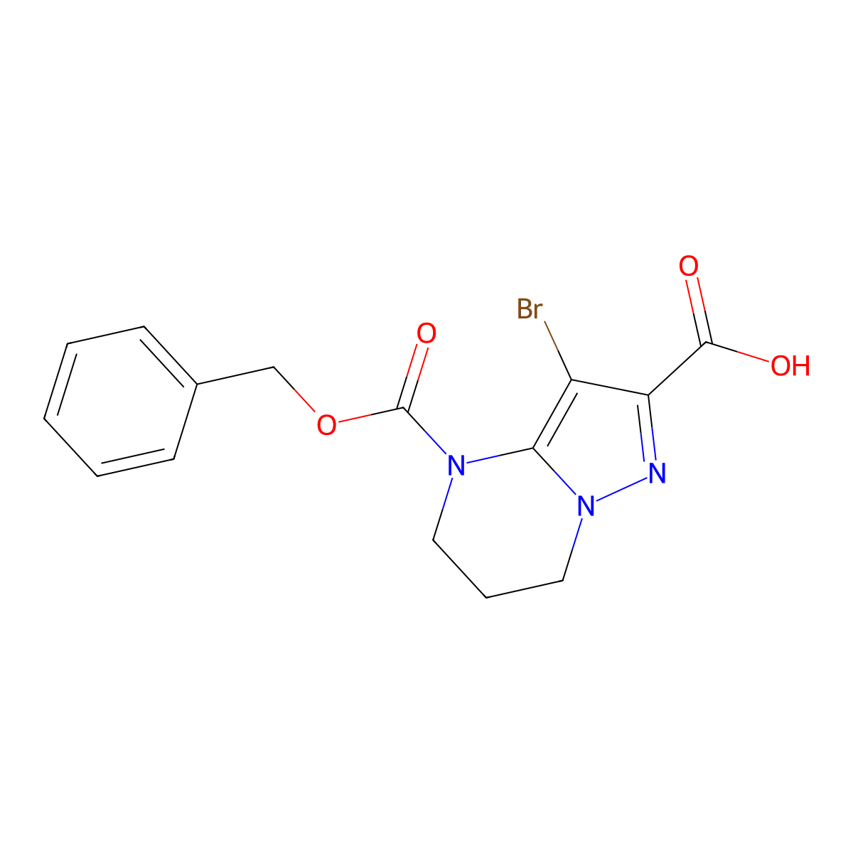 4-[(benzyloxy)carbonyl]-3-bromo-4H,5H,6H,7H-pyrazolo[1,5-a]pyrimidine-2-carboxylic acid molecular structure, CAS 2639417-30-2
