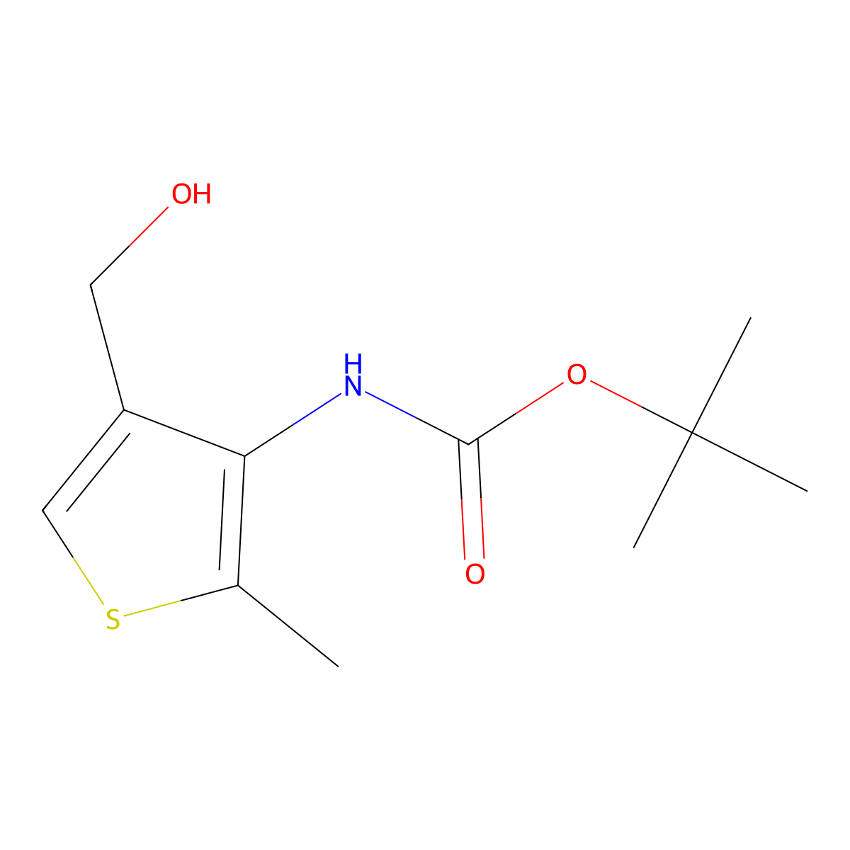 tert-butyl N-[4-(hydroxymethyl)-2-methylthiophen-3-yl]carbamate molecular structure, CAS 2639417-36-8