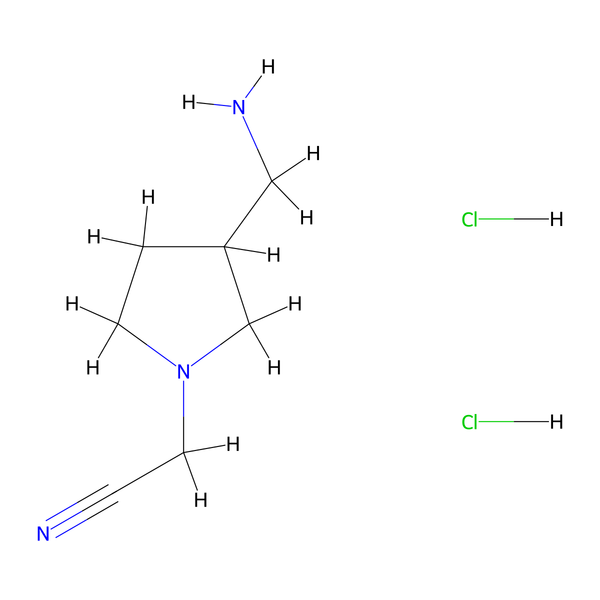 2-(3-(Aminomethyl)pyrrolidin-1-yl)acetonitrile dihydrochloride molecular structure, CAS 2639417-38-0