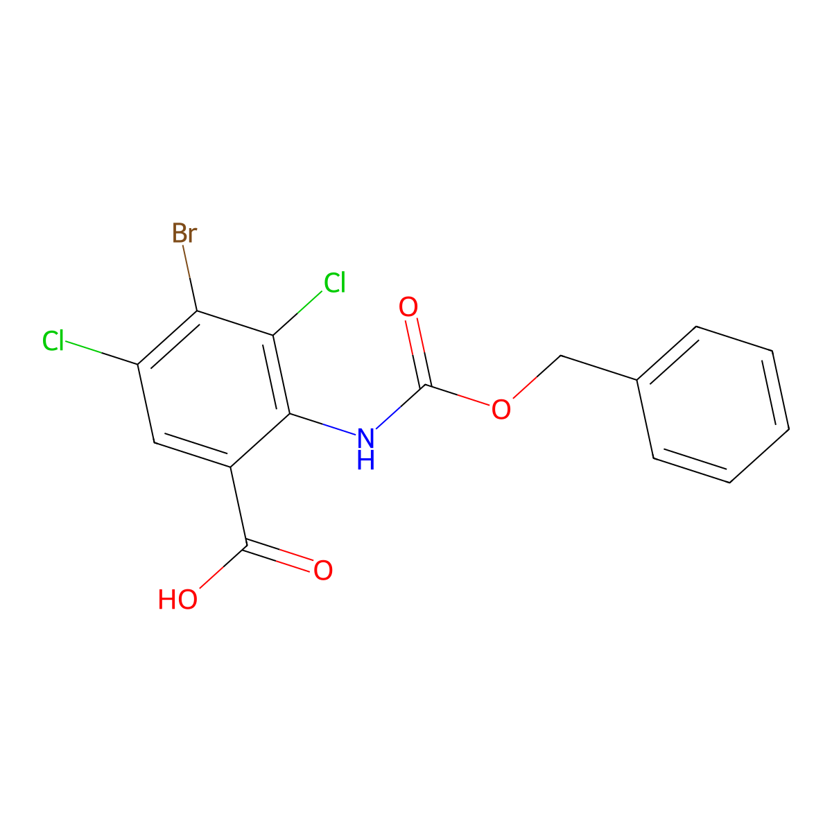 2-{[(Benzyloxy)carbonyl]amino}-4-bromo-3,5-dichlorobenzoic acid molecular structure, CAS 2639417-48-2