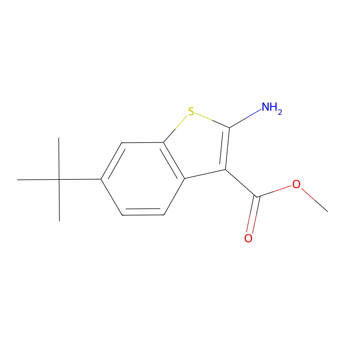 Methyl 2-amino-6-tert-butyl-1-benzothiophene-3-carboxylate molecular structure, CAS 2639417-53-9