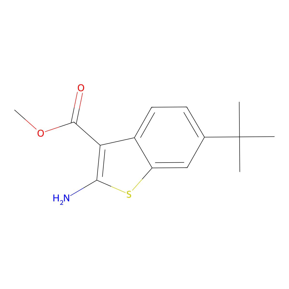 Methyl 2-amino-6-tert-butyl-1-benzothiophene-3-carboxylate molecular structure, CAS 2639417-53-9