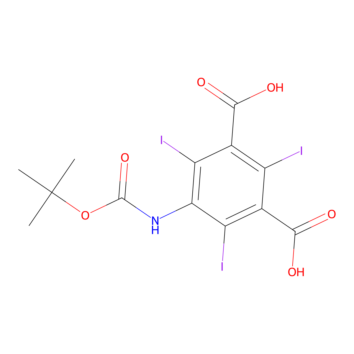 5-{[(Tert-butoxy)carbonyl]amino}-2,4,6-triiodobenzene-1,3-dicarboxylic acid molecular structure, CAS 2639417-59-5