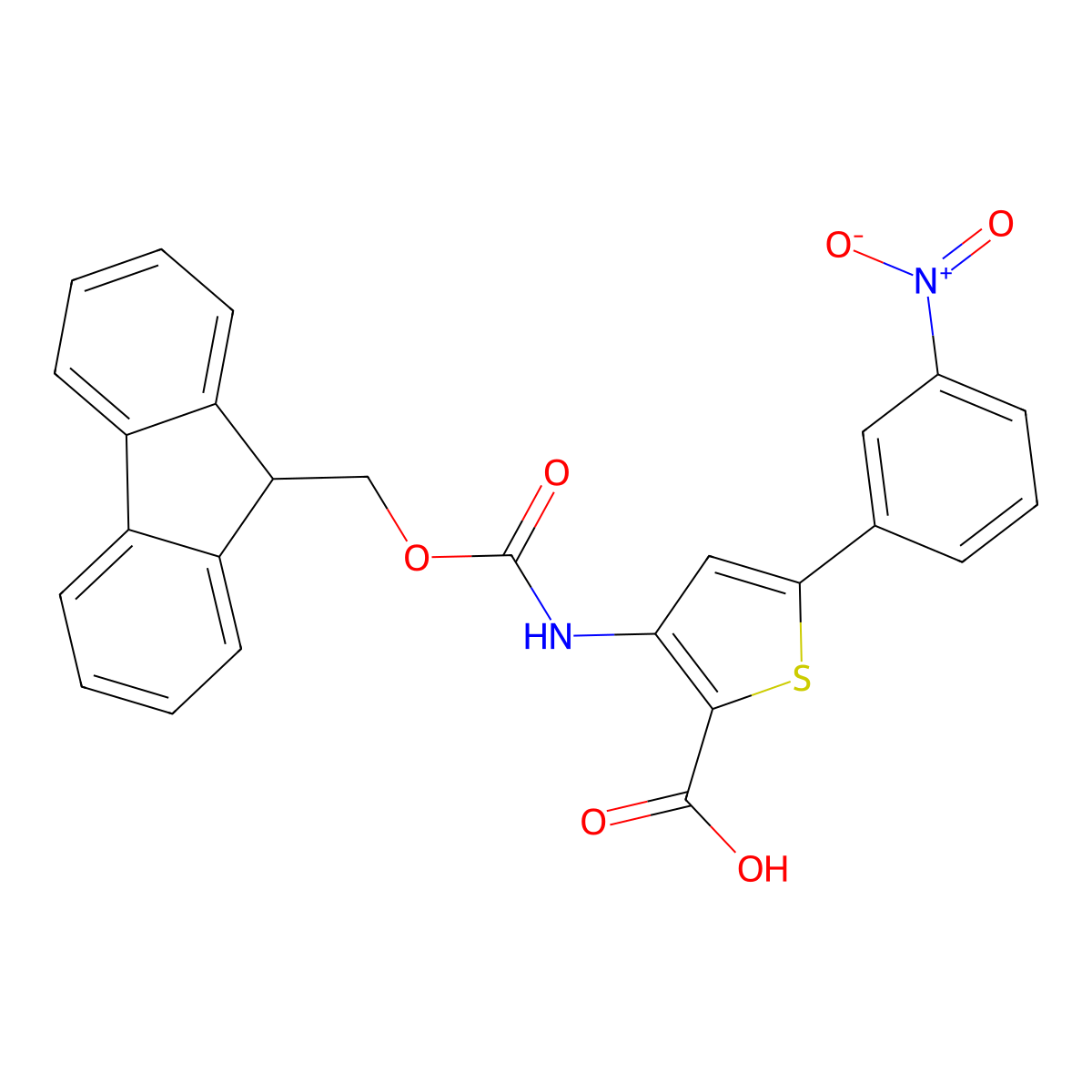 3-({[(9H-fluoren-9-yl)methoxy]carbonyl}amino)-5-(3-nitrophenyl)thiophene-2-carboxylic acid molecular structure, CAS 2639417-73-3
