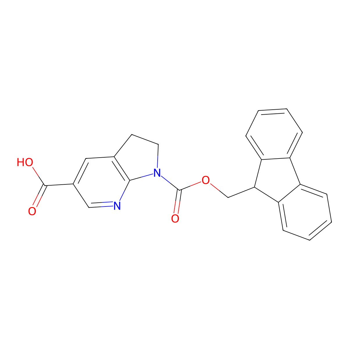 1-{[(9H-fluoren-9-yl)methoxy]carbonyl}-1H,2H,3H-pyrrolo[2,3-b]pyridine-5-carboxylic acid molecular structure, CAS 2639417-75-5