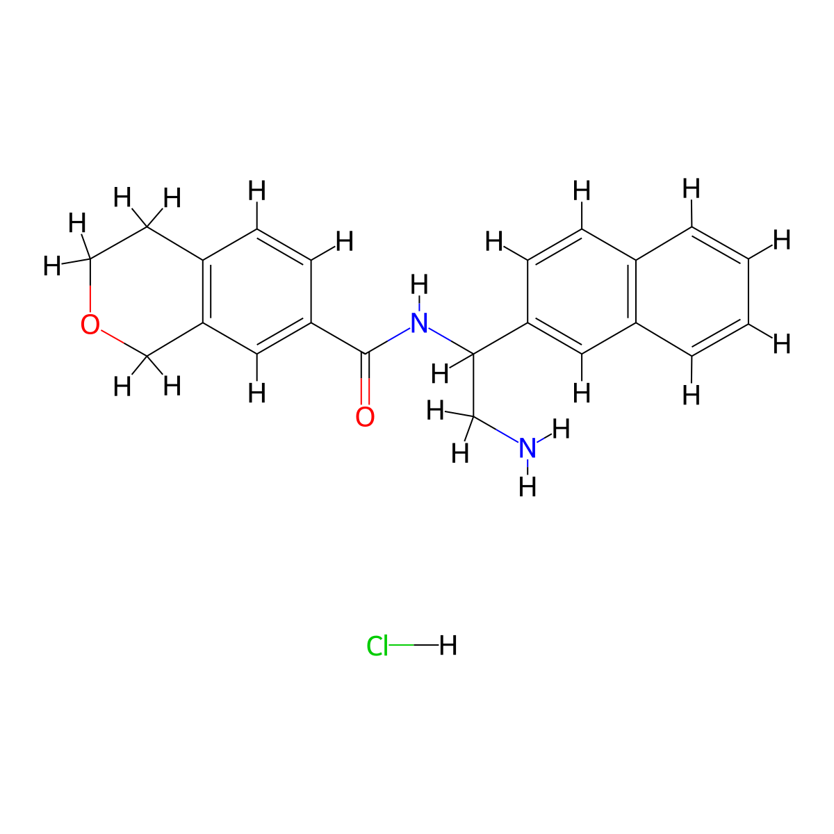 N-[2-amino-1-(naphthalen-2-yl)ethyl]-3,4-dihydro-1H-2-benzopyran-7-carboxamide hydrochloride molecular structure, CAS 2639417-77-7